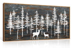 Set of 3 16"X24" Woodcut Mountain Pine Forest Sunrise Framed Canvas Wall Art Rustic Boho Wooden Print for Living Room Bedroom Office, Non-3D