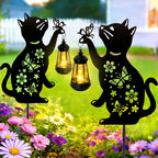 Cat Solar Lights Outdoor, 2 Pack Black Cat Hanging Lantern Waterproof, Cat Lover Gifts for Women Mom Birthday Mother's Day, Metal Garden Statue Yard Decor Patio Pathway Backyard Lawn Ornaments