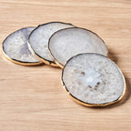 Blue Agate Coasters Set of 4,Large Geode Coaster for Drinks 4.5"-4" Gemstone Natural Stone Agate Slices Cup Mat for Home Decor by Yougoals, Suitable for Coffee Table, Wooden Table