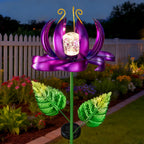 Solar Wind Spinner Metal Lotus Flower Garden Stake Lights LED Crackle Glass Globe Solar Yard Art for Patio Pathway Lawn Walkway Decor