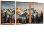 LHIUEM Vintage Woodcut Mountain Framed Canvas Wall Art,Forest Pine Tree Boho Wall Decor,Wilderness Sunset Landscape Artwork for Living Room,Bedroom,Dining Room,Office -16"x24"x3