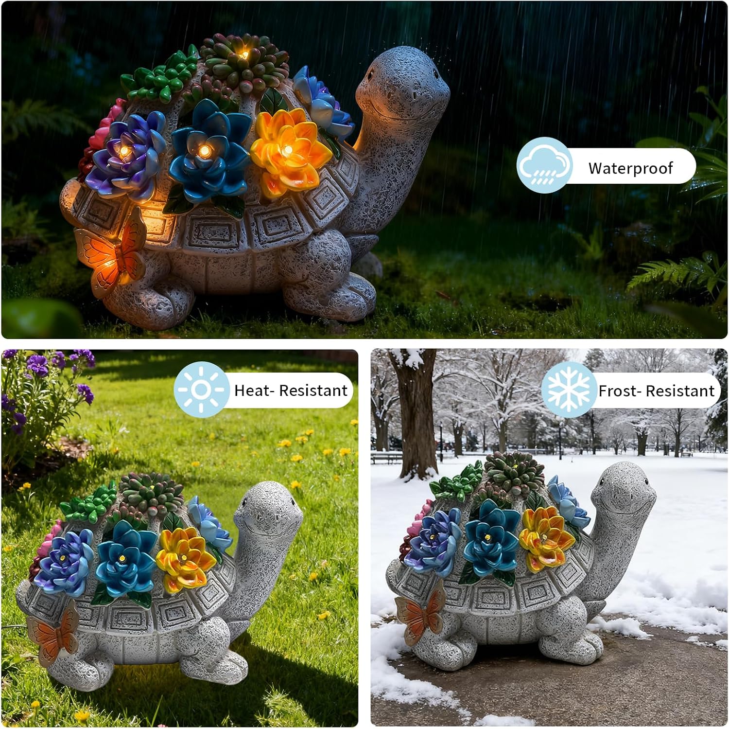 Solar Garden Outdoor Statues Turtle with Succulent and 7 LED Lights -Waterproof Animal Lawn Decor Statue for Patio, Balcony, Yard Ornament for Mom Grandma Women