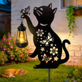 Cat Solar Lights Outdoor, 2 Pack Black Cat Hanging Lantern Waterproof, Cat Lover Gifts for Women Mom Birthday Mother's Day, Metal Garden Statue Yard Decor Patio Pathway Backyard Lawn Ornaments