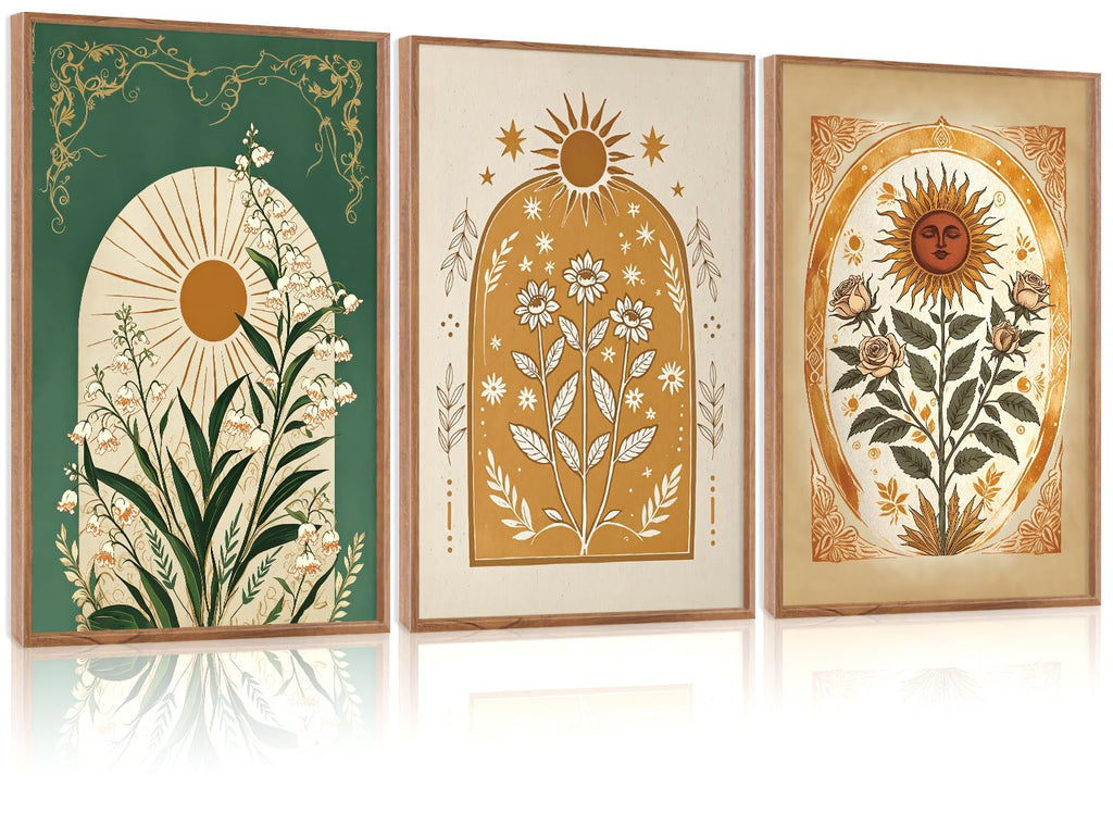 CHDITB Mountain Framed Canvas Wall Art Set of 3, 24"x36" Country Woodcut Style Wall Decor, Forest Nature Wilderness Wall Painting, Large Modern Art Prints for Living Room, Bedroom, Farmhouse, Office