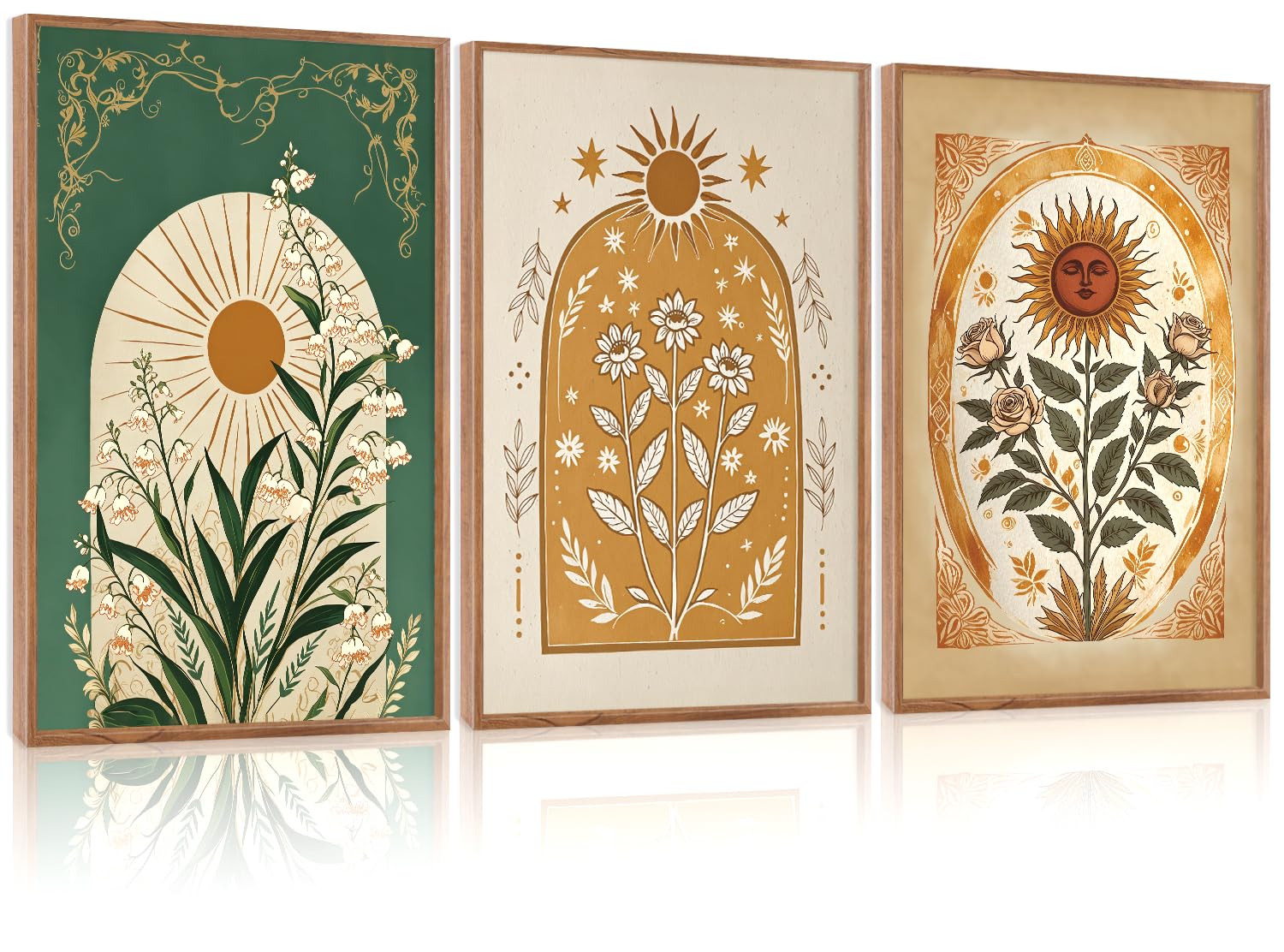 CHDITB Mountain Framed Canvas Wall Art Set of 3, 24"x36" Country Woodcut Style Wall Decor, Forest Nature Wilderness Wall Painting, Large Modern Art Prints for Living Room, Bedroom, Farmhouse, Office