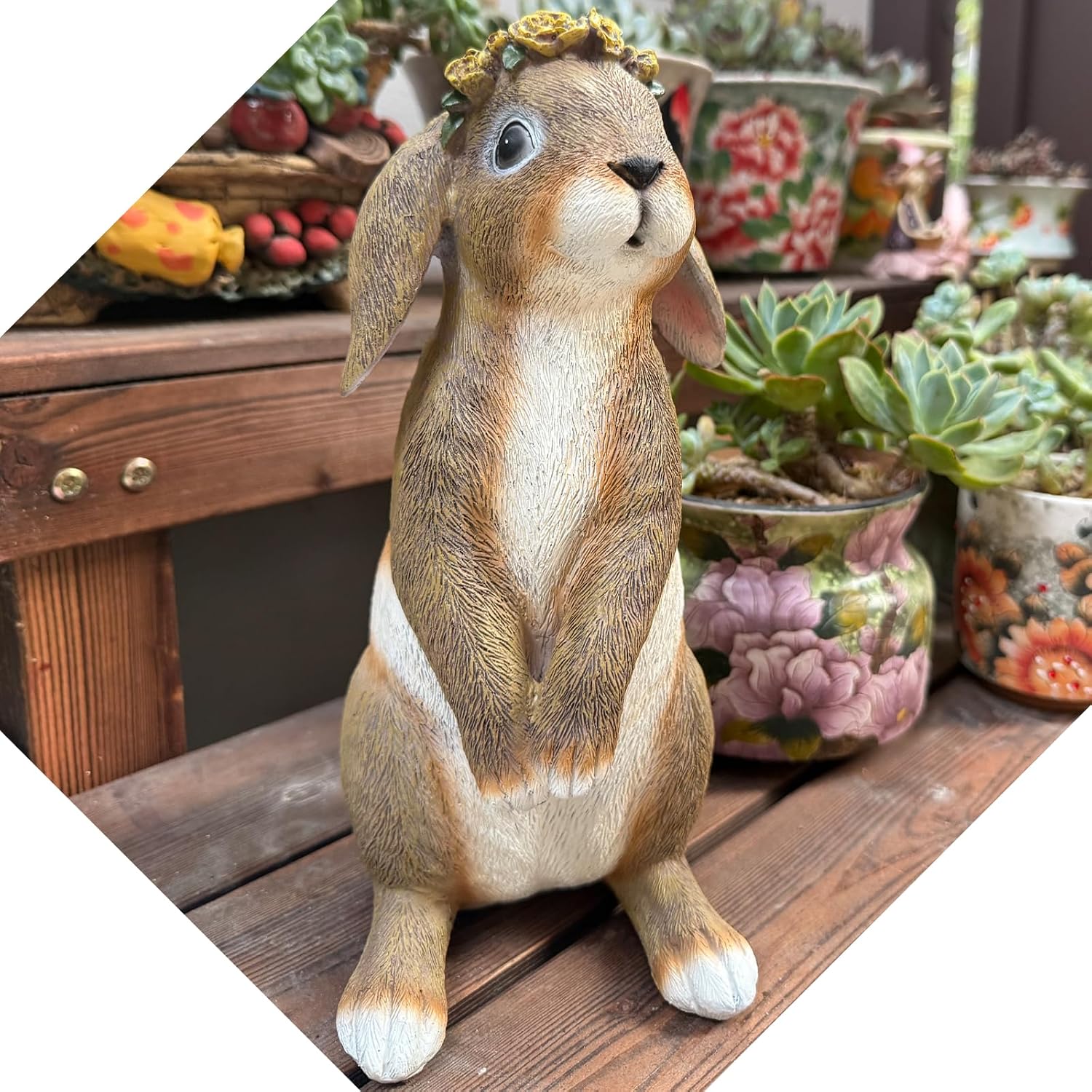 Bunny Garden Statue,Funny Rabbit Figurines Resin Animals Outdoor Statue Bunny Figurines for Yard Porch Patio, Easter Lawn Decorations Gifts for Grandma Mom Dad Women,11.2In
