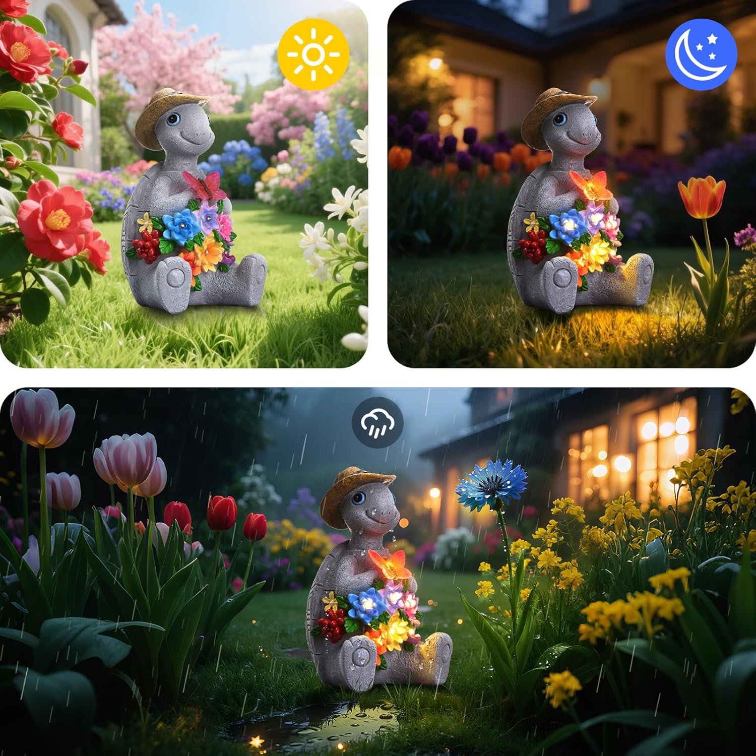 Solar Garden Outdoor Statues Turtle with 8 LED Lights, Yard Decor Tortoise for Ornament, Mom Birthday Gifts for Women, Housewarming Gifts for Patio, Porch, Balcony