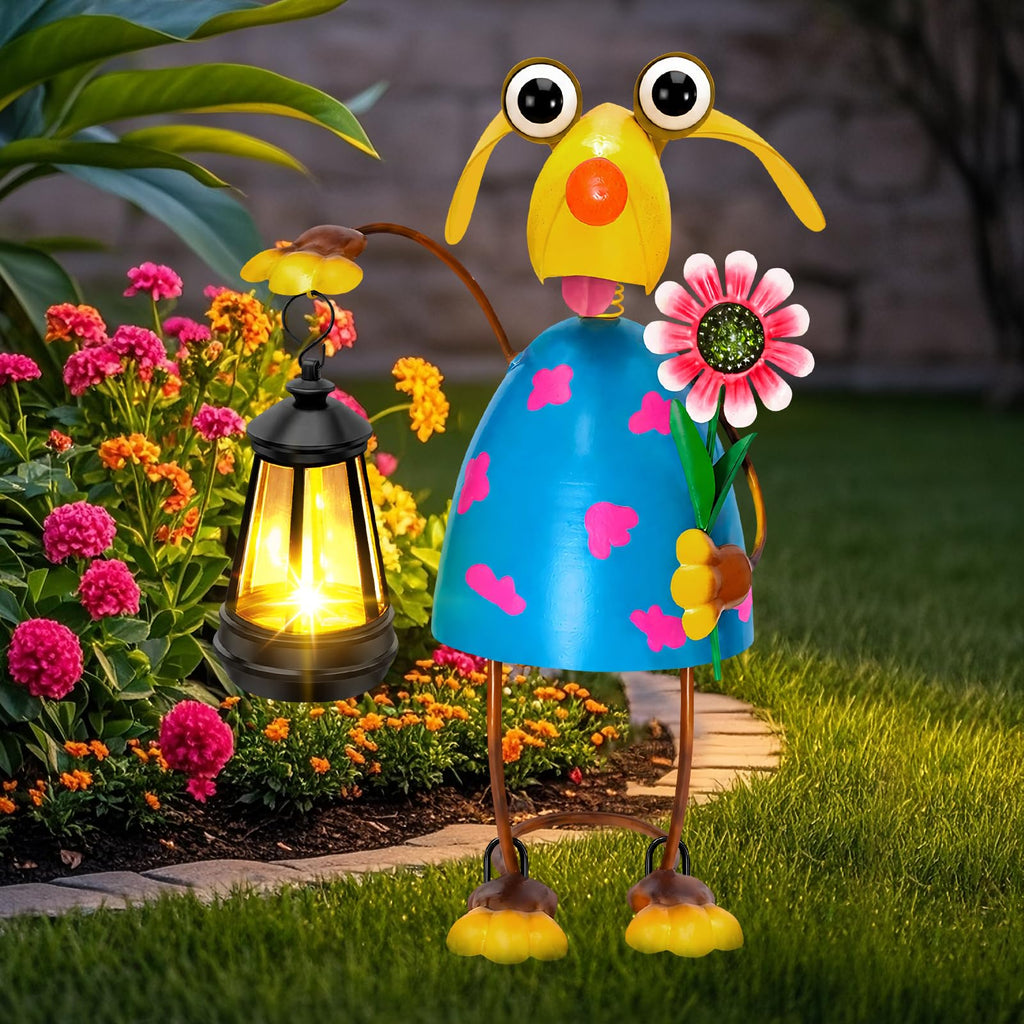 Solar Garden Lights Frog Statue with Solar Lantern Lights,13.78in Tall Frog Decor Fairy Accessories,Birthday Gifts for Women Mom Grandma,Big Metal Decorative Stakes for Home decor,Patio,Porch,Yard Art