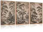 CHDITB Mountain Framed Canvas Wall Art Set of 3, 24"x36" Country Woodcut Style Wall Decor, Forest Nature Wilderness Wall Painting, Large Modern Art Prints for Living Room, Bedroom, Farmhouse, Office