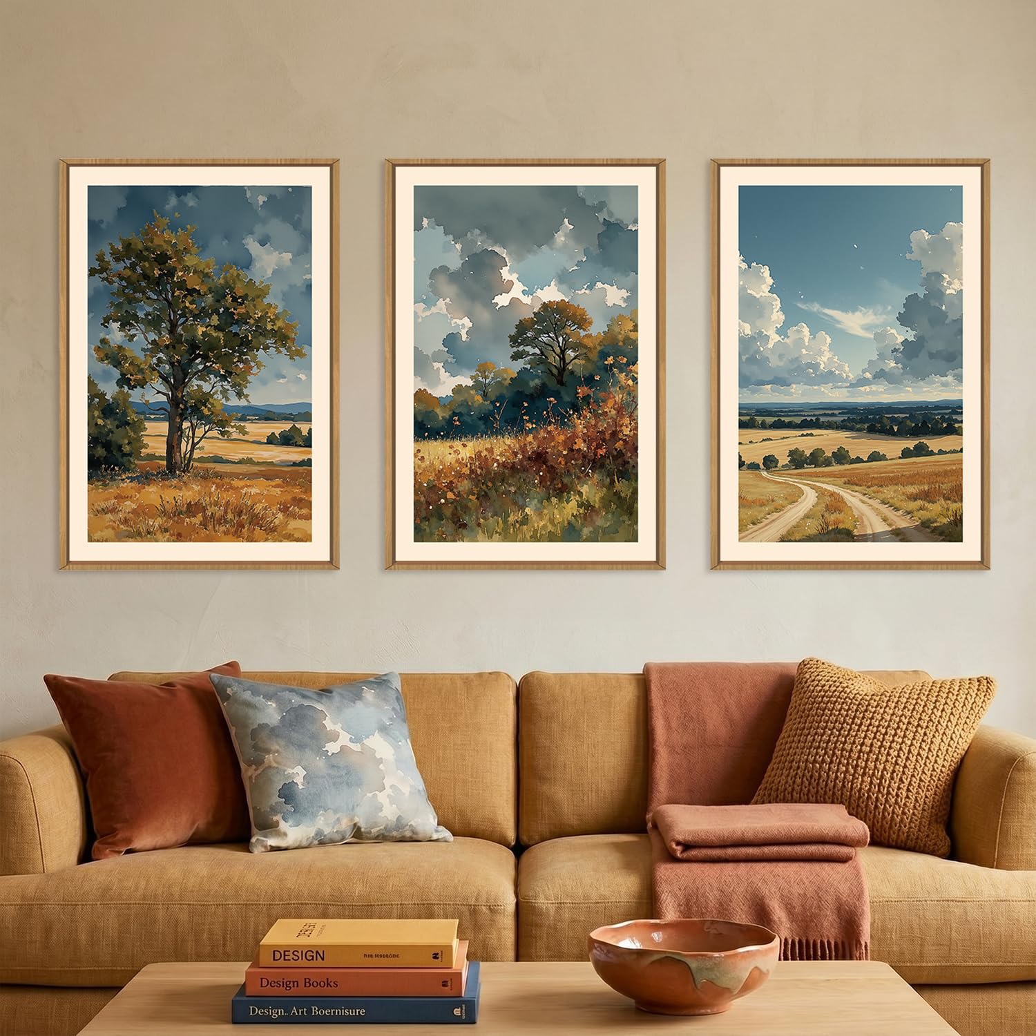 KAIRNE Woodcut Style Mountain Framed Canvas Wall Art Set,Wooden Pine Tree Wall Decor,Vintage Forest Landscape Art Prints,Nature Sunrise Artwork for Living Room,Bedroom,Farmhouse,Office-16 x24 x3