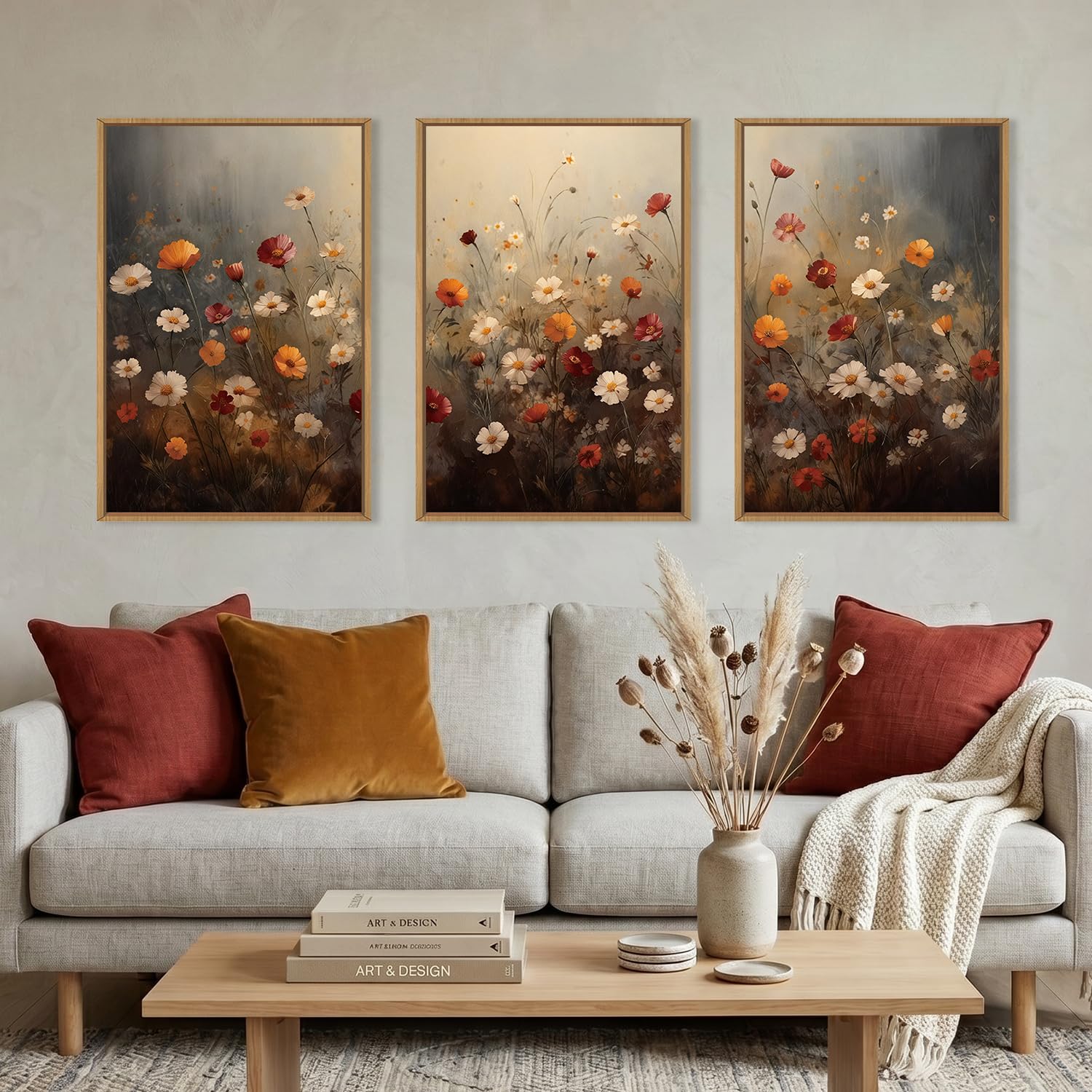 KAIRNE Woodcut Style Mountain Framed Canvas Wall Art Set,Wooden Pine Tree Wall Decor,Vintage Forest Landscape Art Prints,Nature Sunrise Artwork for Living Room,Bedroom,Farmhouse,Office-16 x24 x3