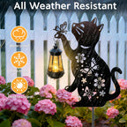 Cat Solar Lights Outdoor, 2 Pack Black Cat Hanging Lantern Waterproof, Cat Lover Gifts for Women Mom Birthday Mother's Day, Metal Garden Statue Yard Decor Patio Pathway Backyard Lawn Ornaments