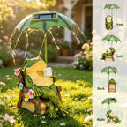 Pohabery Solar Frog Garden Statue - Outdoor Waterproof Decor with Umbrella LED Lights, Funny Relaxing Frog Figurine, Patio Balcony Lawn Ornament, Unique Animal Sculpture Gift
