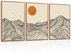 LHIUEM Vintage Woodcut Mountain Framed Canvas Wall Art,Forest Pine Tree Boho Wall Decor,Wilderness Sunset Landscape Artwork for Living Room,Bedroom,Dining Room,Office -16"x24"x3