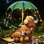 Pohabery Solar Frog Garden Statue - Outdoor Waterproof Decor with Umbrella LED Lights, Funny Relaxing Frog Figurine, Patio Balcony Lawn Ornament, Unique Animal Sculpture Gift