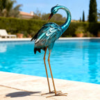 Chisheen Large Metal Blue Heron Crane Garden Statues Bird Decoy Lawn Ornaments for Backyard Pond Patio Porch Outdoor Decor