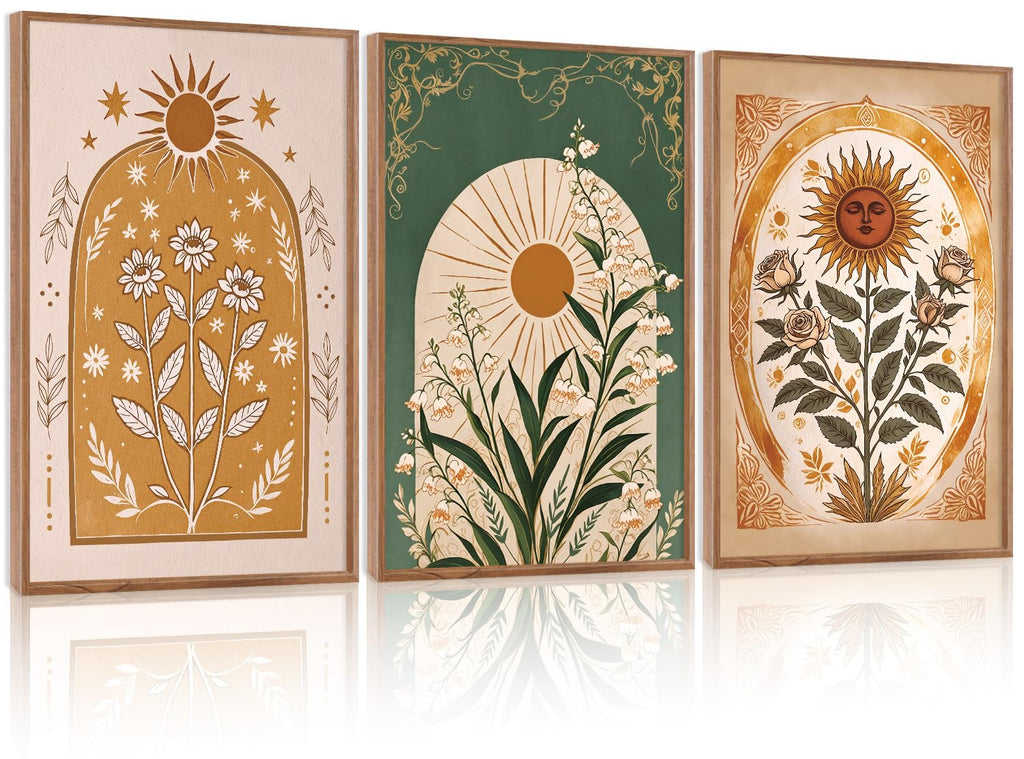 CHDITB Mountain Framed Canvas Wall Art Set of 3, 24"x36" Country Woodcut Style Wall Decor, Forest Nature Wilderness Wall Painting, Large Modern Art Prints for Living Room, Bedroom, Farmhouse, Office