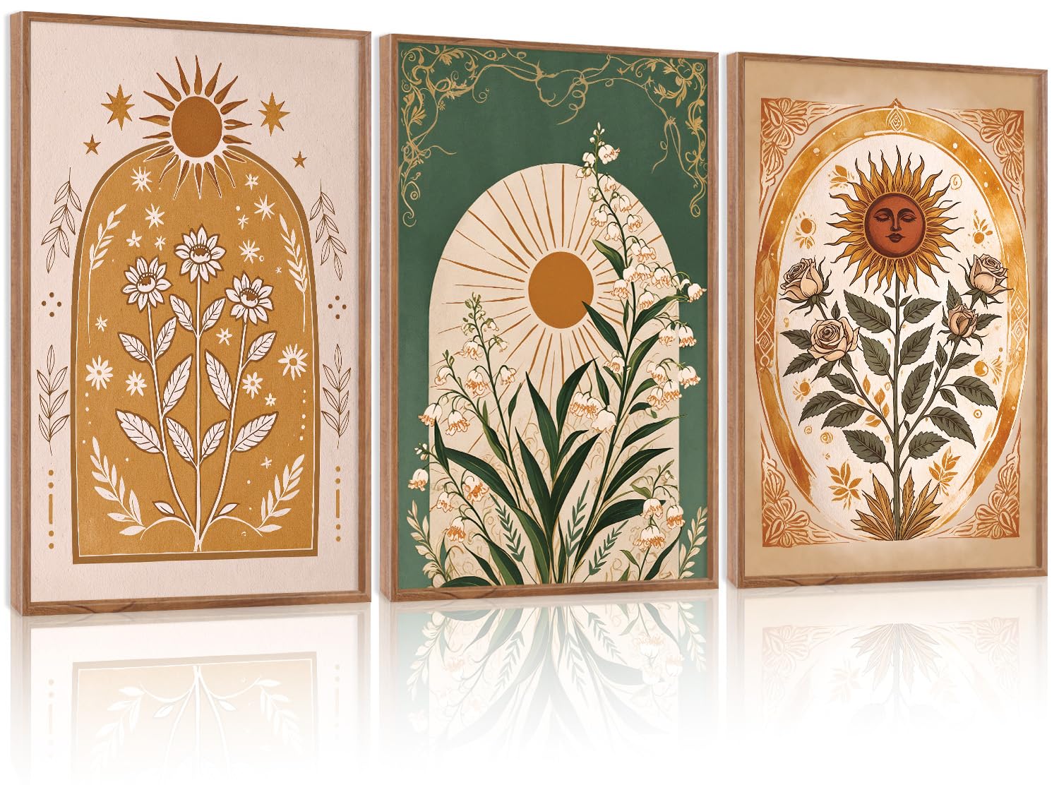 CHDITB Mountain Framed Canvas Wall Art Set of 3, 24"x36" Country Woodcut Style Wall Decor, Forest Nature Wilderness Wall Painting, Large Modern Art Prints for Living Room, Bedroom, Farmhouse, Office