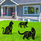 URATOT 3 Pack Metal Cat Garden Statues Black Cat Silhouette Cats Decorative Stakes Garden Outdoor Statues Animal Stakes for Yard Decor and Lawn Ornaments